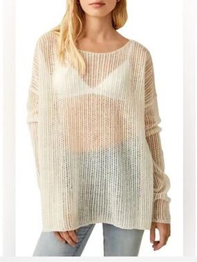 931. FREE PEOPLE Wednesday Open Knit Cashmere Sweater in Whey Sz XS NWT $148